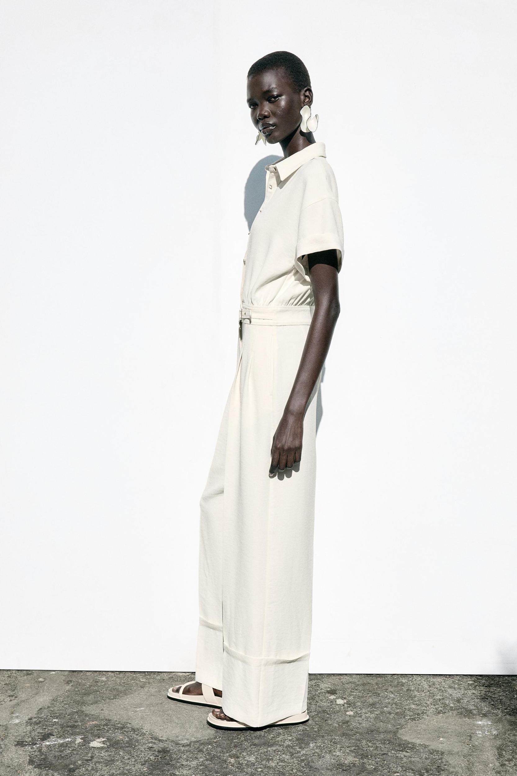 CREPE LONG JUMPSUIT WITH WAIST BUCKLE Product Image