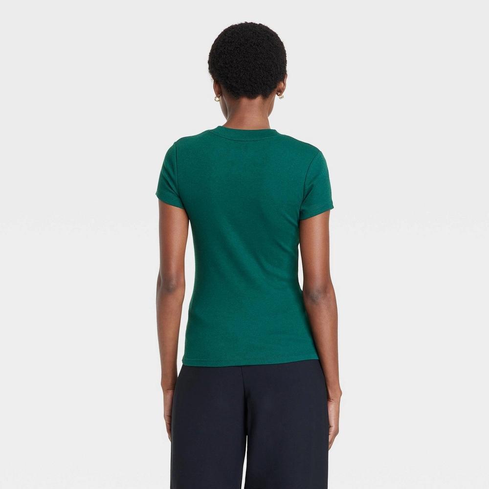 Womens Slim Fit Short Sleeve Ribbed T-Shirt - A New Day M Product Image