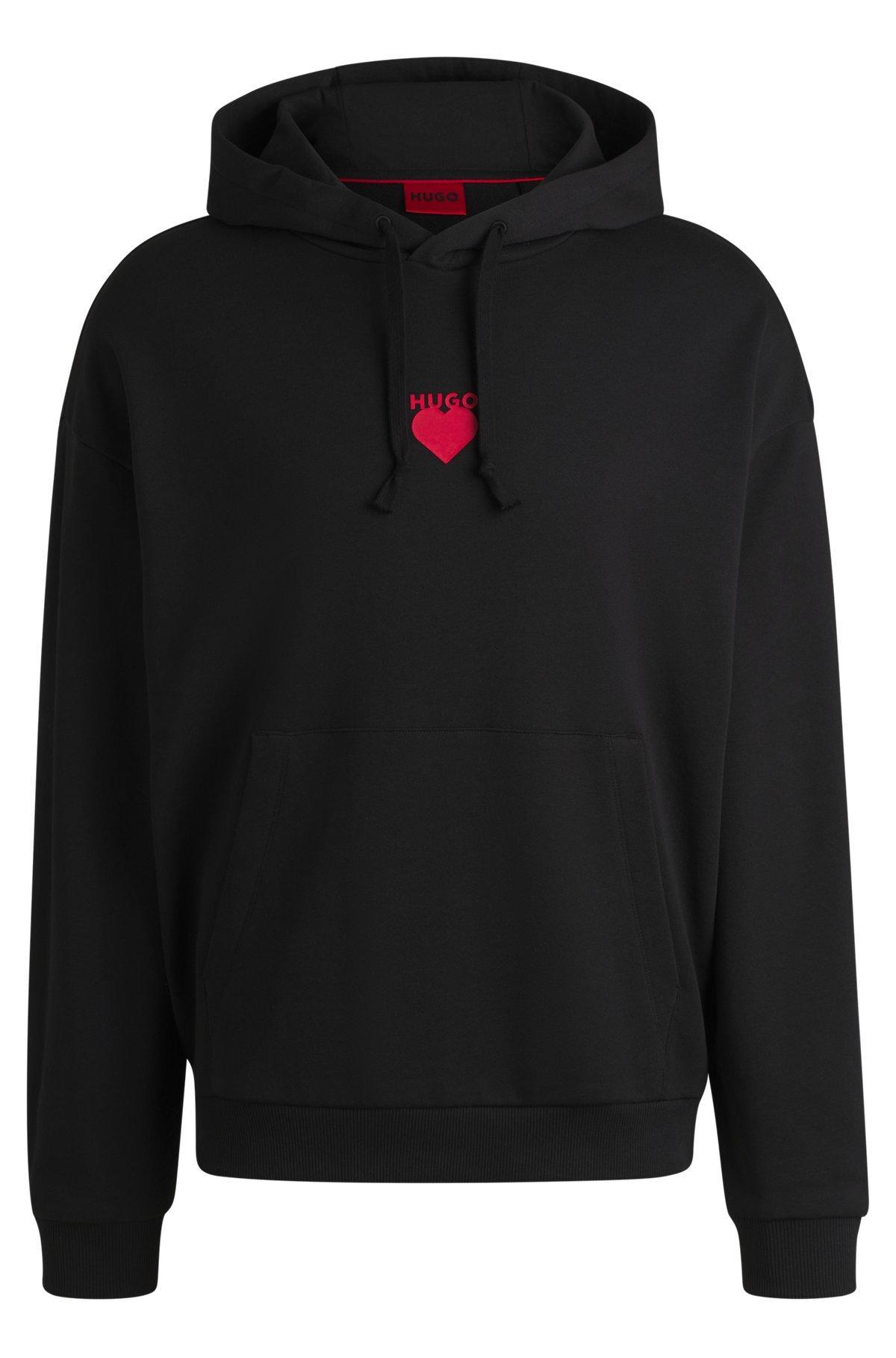 Cotton-terry hoodie with slogan and heart graphics Product Image