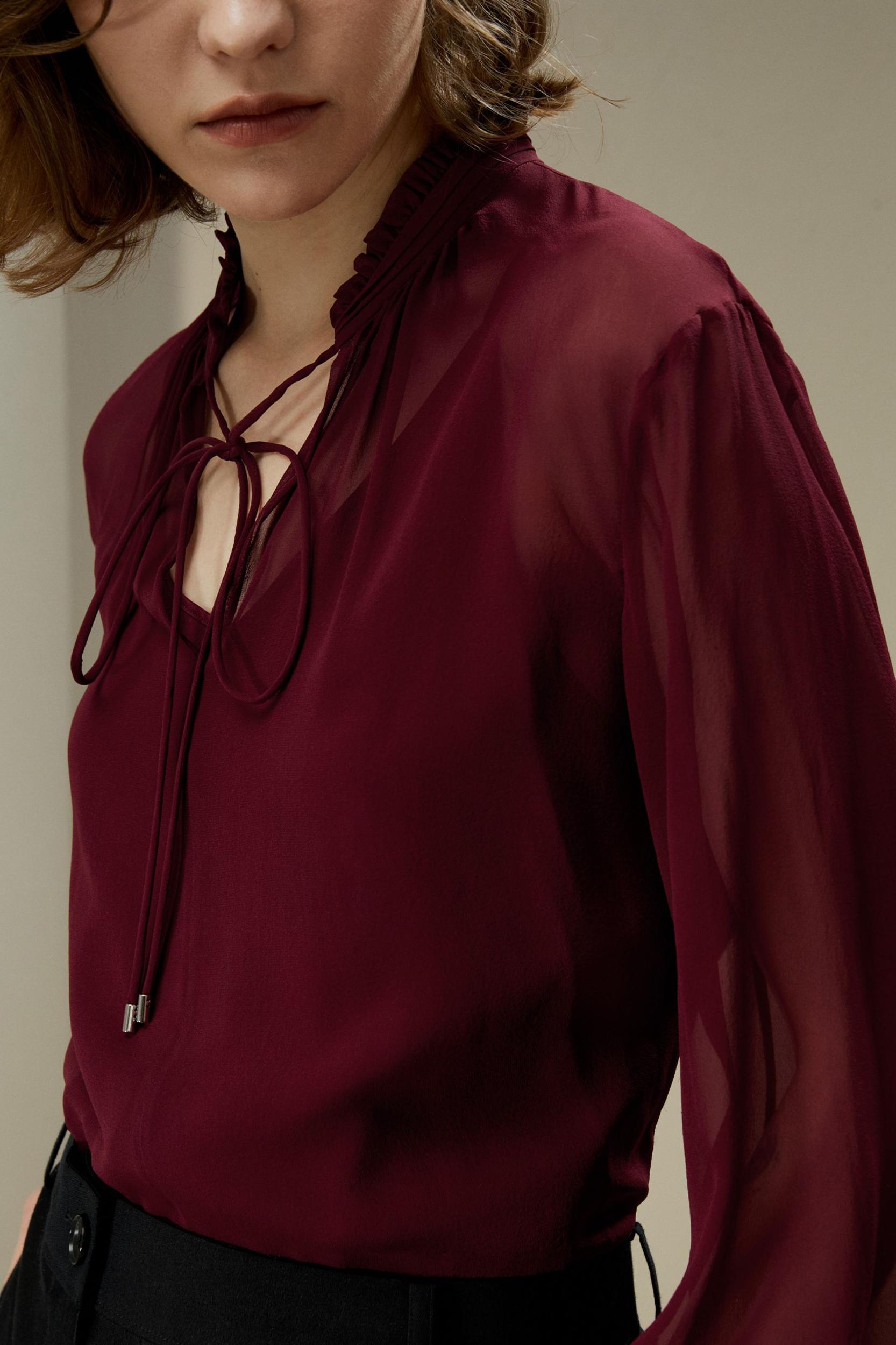 Tie Front Drawstring Georgette Blouse Product Image