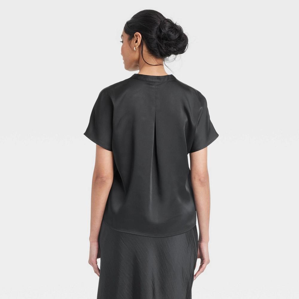 Womens Short Sleeve V-Neck Blouse - A New Day Black XS Product Image