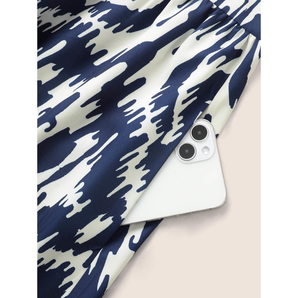 Plus Size Boho Print Ruffle Sleeve Midi Dress DarkBlue Women Resort Non Round Neck Short sleeve Curvy BloomChic 10/M Product Image