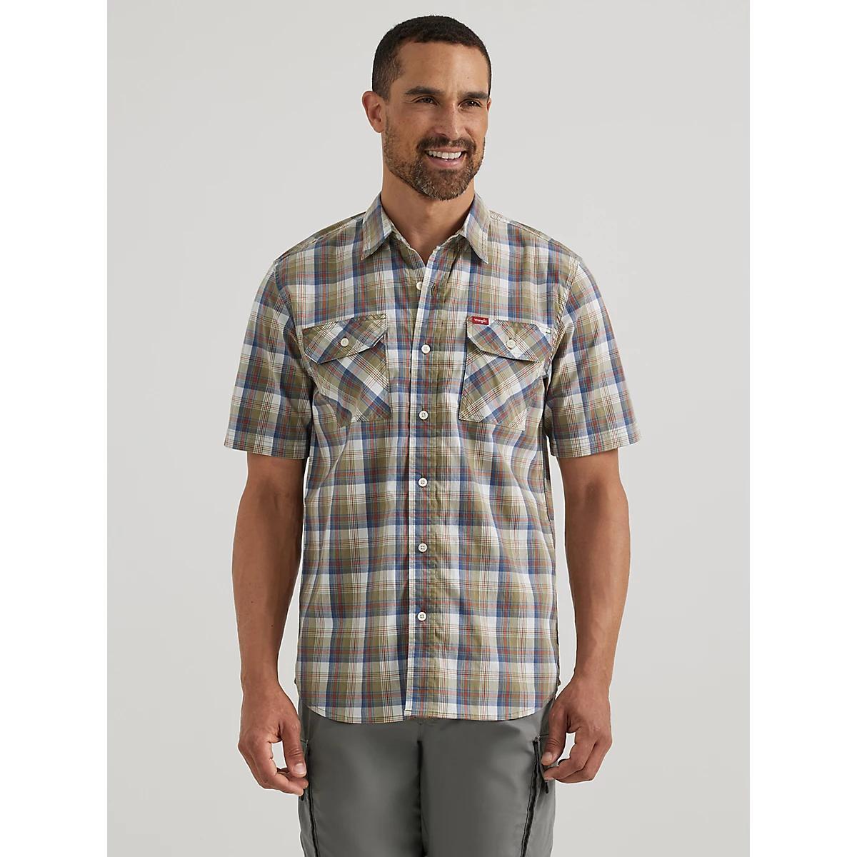 Men's Relaxed Stretch Poplin Plaid Shirt in Clover Product Image