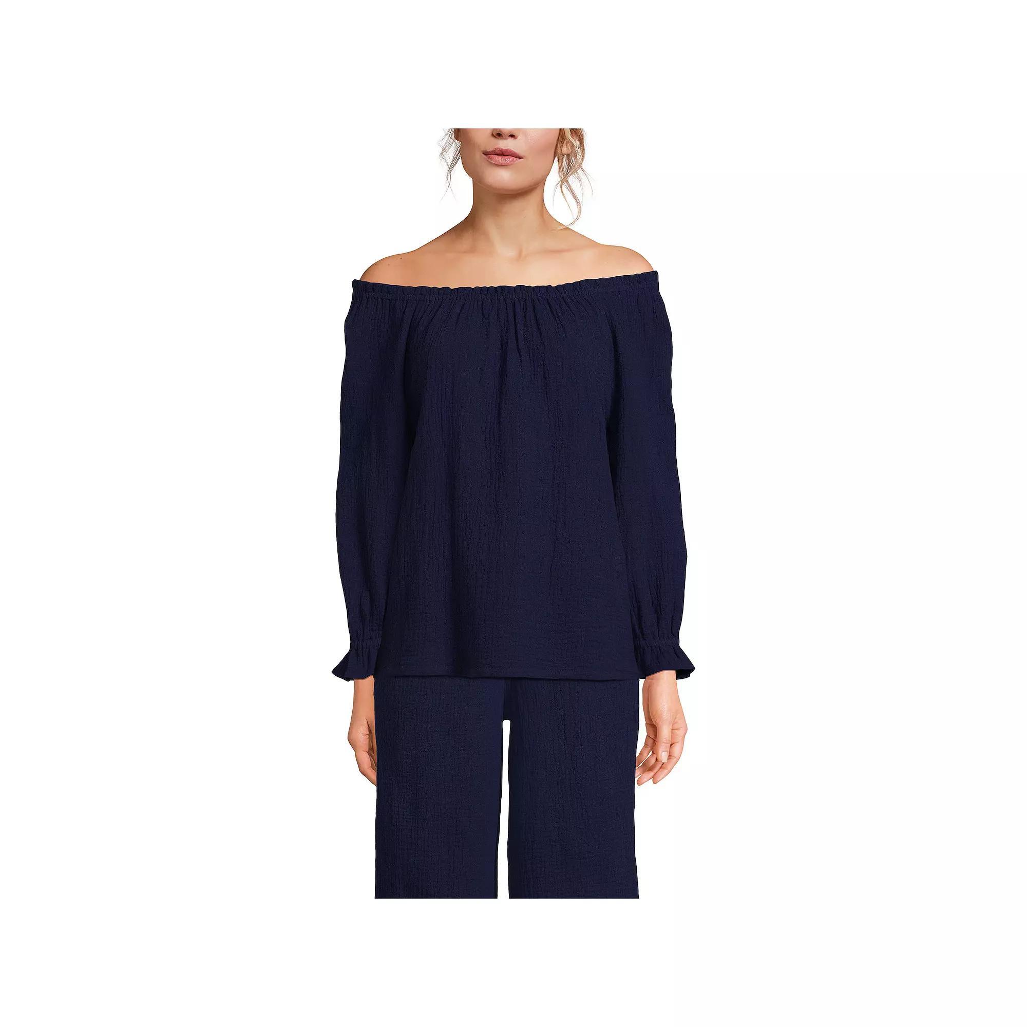 Women's Lands' End Gauze 3/4-Sleeve Off Shoulder Blouse,  Product Image