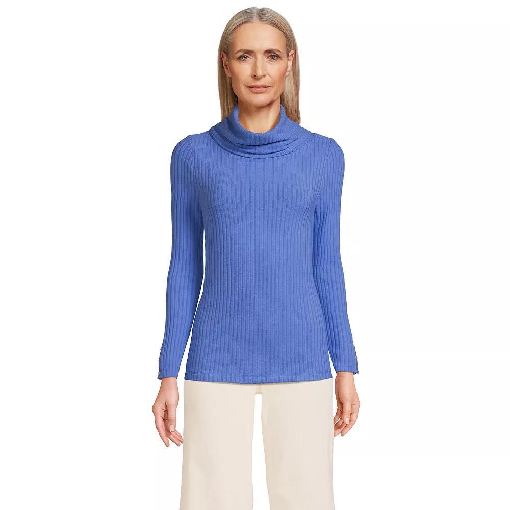 Women's Lands' End Long-Sleeve Wide Rib Turtleneck, Size: Medium, Chicory Blue Product Image