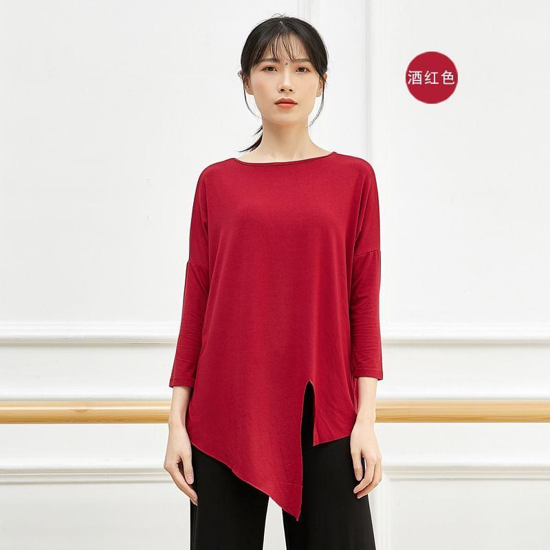 Long-Sleeve Plain Asymmetrical Dance T-Shirt Product Image