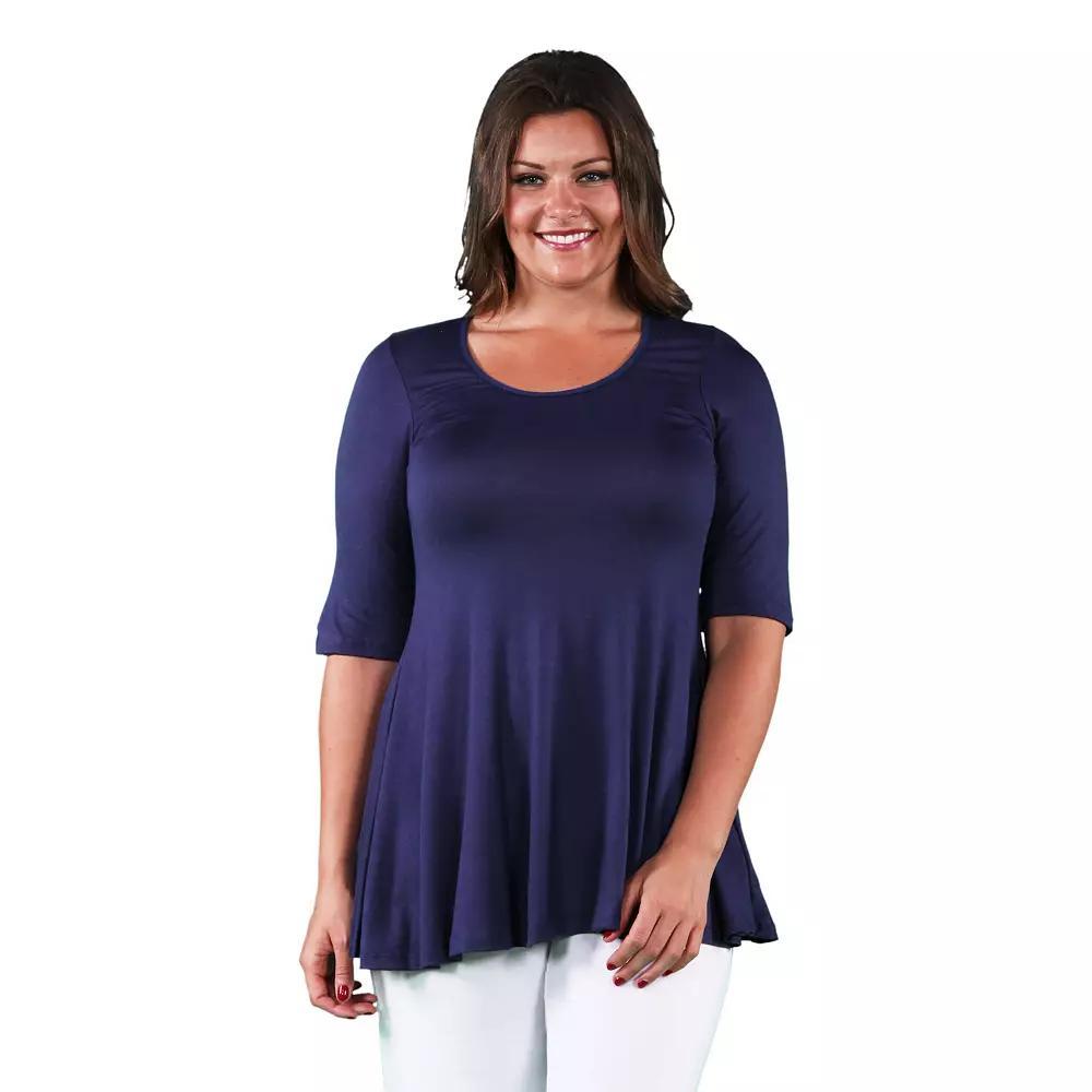 Plus Size 24Seven Comfort Apparel Elbow Swing Tunic Top, Womens Green Product Image
