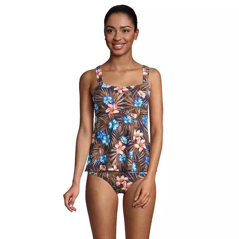 Womens Lands End D-Cup Empire Waistband Tankini Swimsuit Top Blue Tropic Palm Product Image