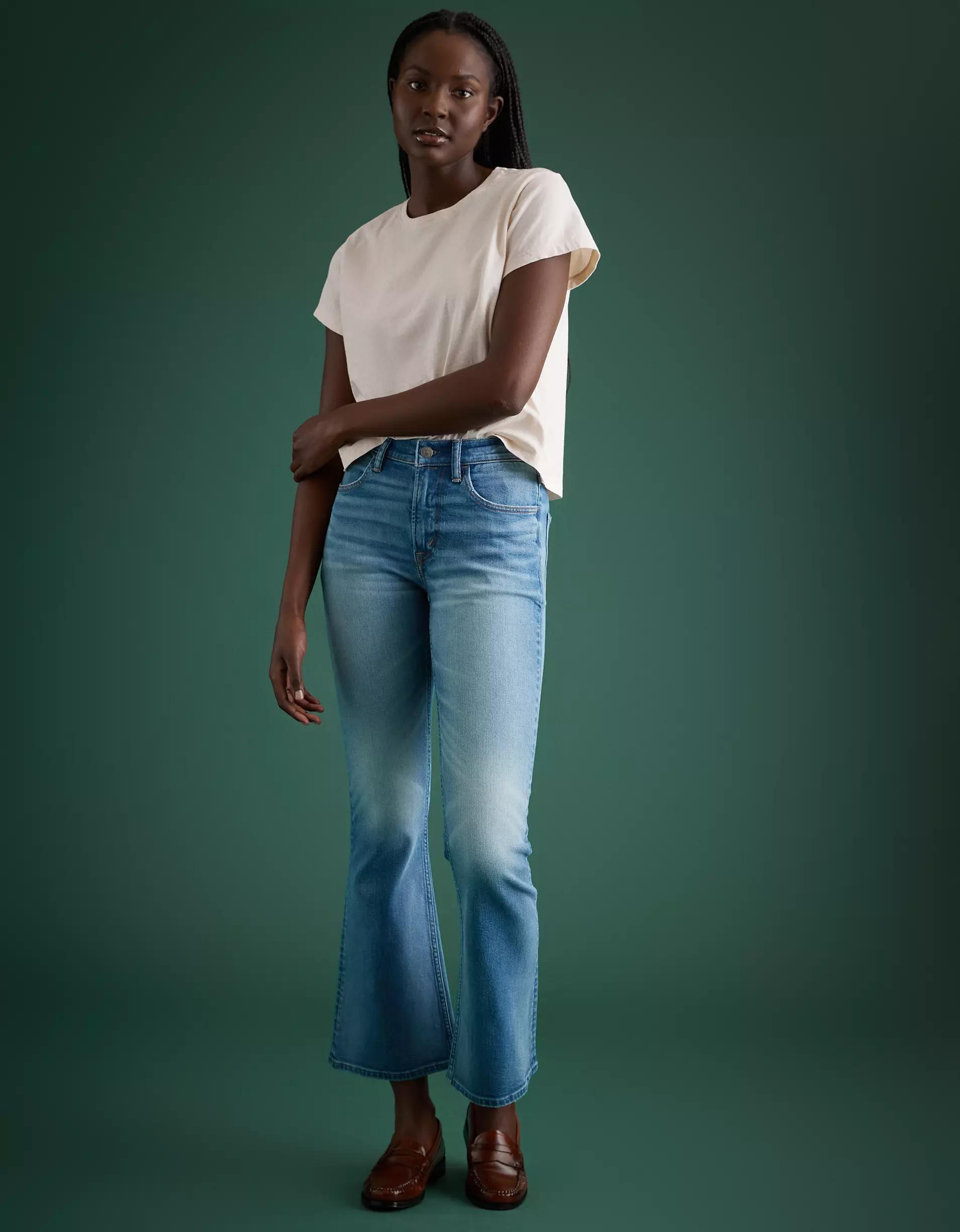 AE77 Premium High-Waisted Crop Flare Jean Product Image