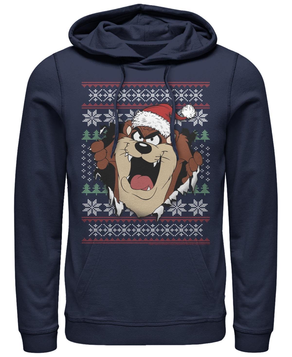 Mens Looney Tunes Christmas Sweater Taz Rip Through Hoodie Blue Product Image