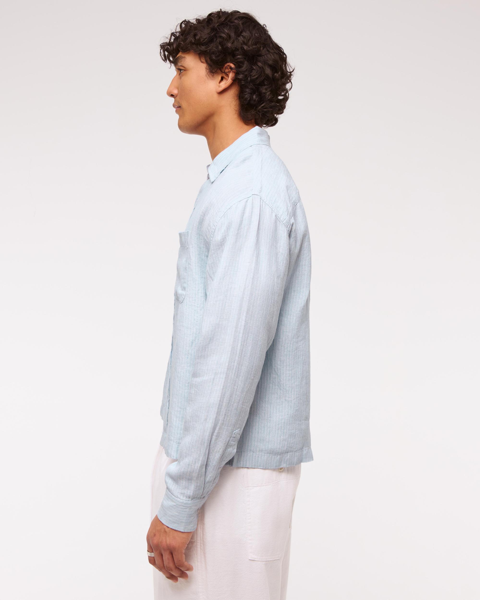 Cropped Linen Button-Up Shirt Product Image