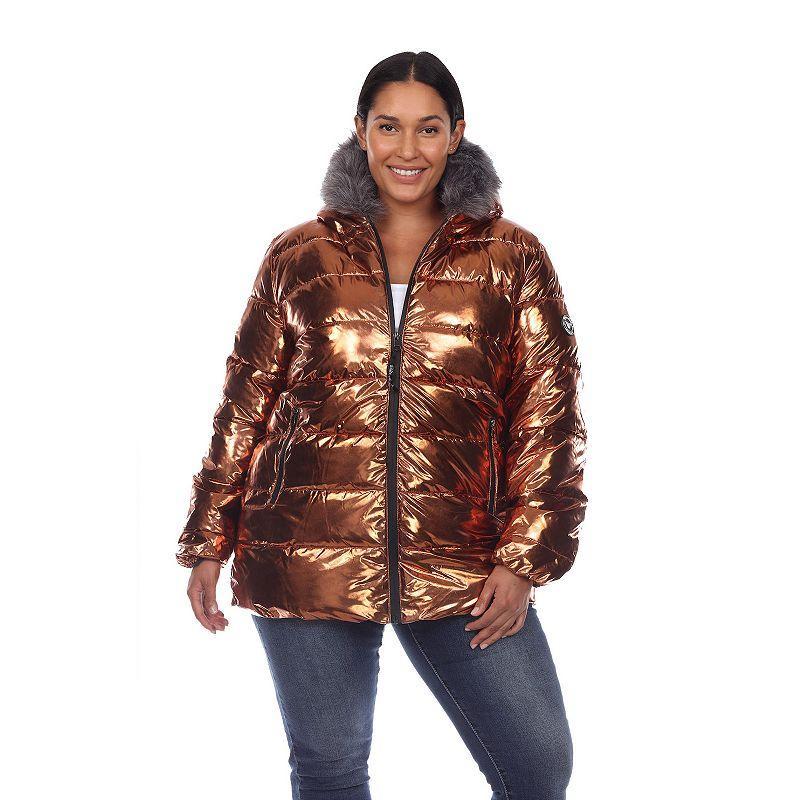 Plus Size Metallic Puffer Coat with Hoodie Product Image