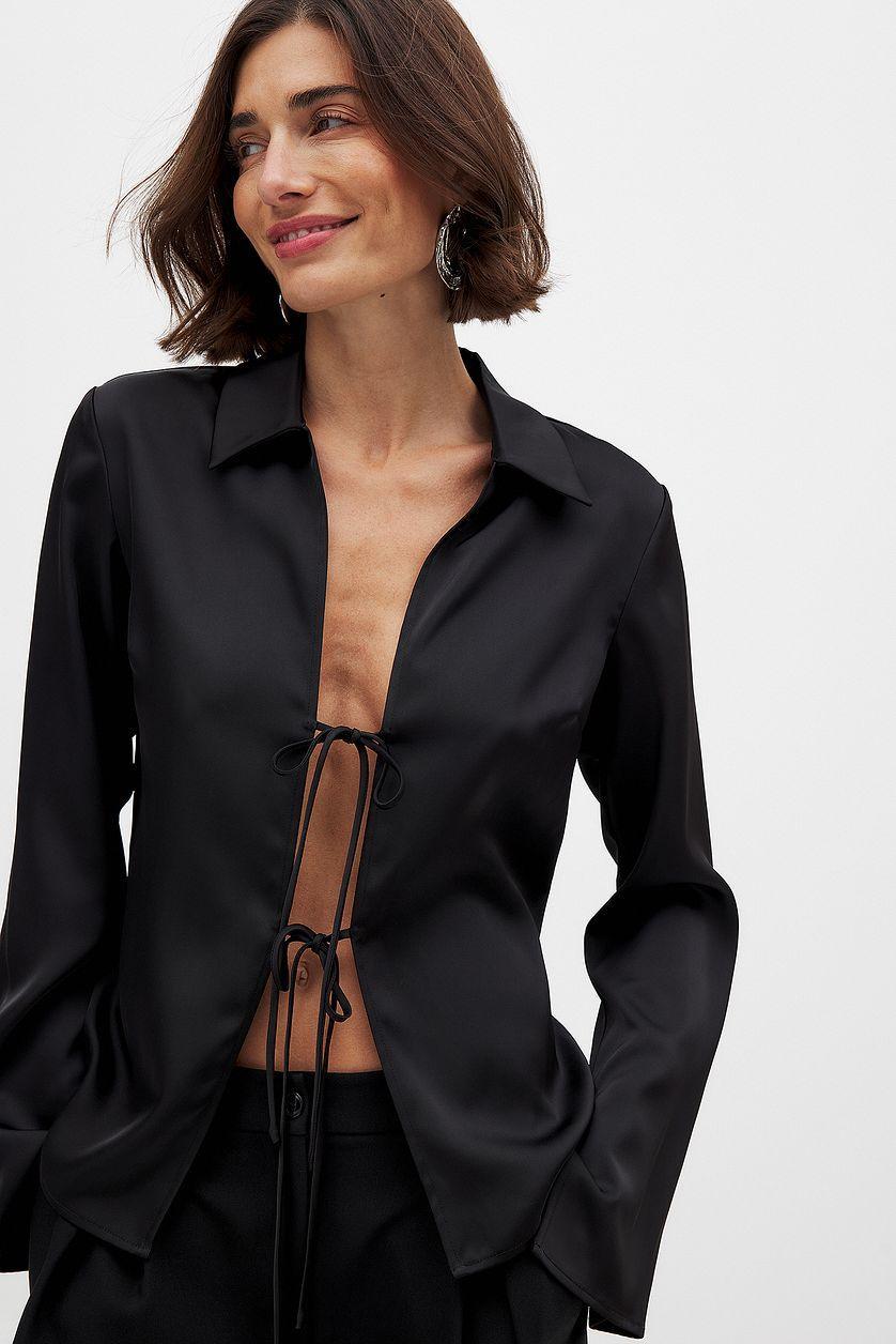 Tie Front Satin Blouse Product Image