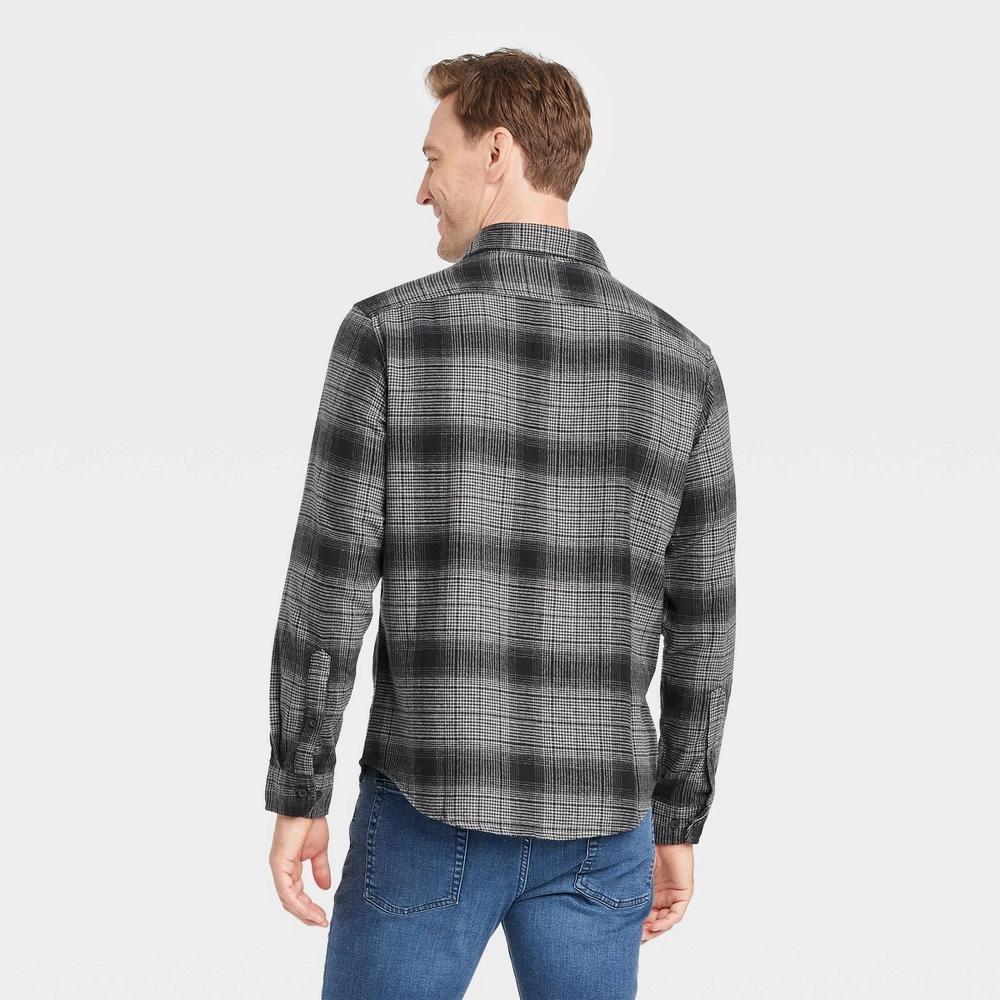 Mens Mid-Weight Flannel Long Sleeve Button-Down Shirt - Goodfellow & Co Midnight Black Product Image