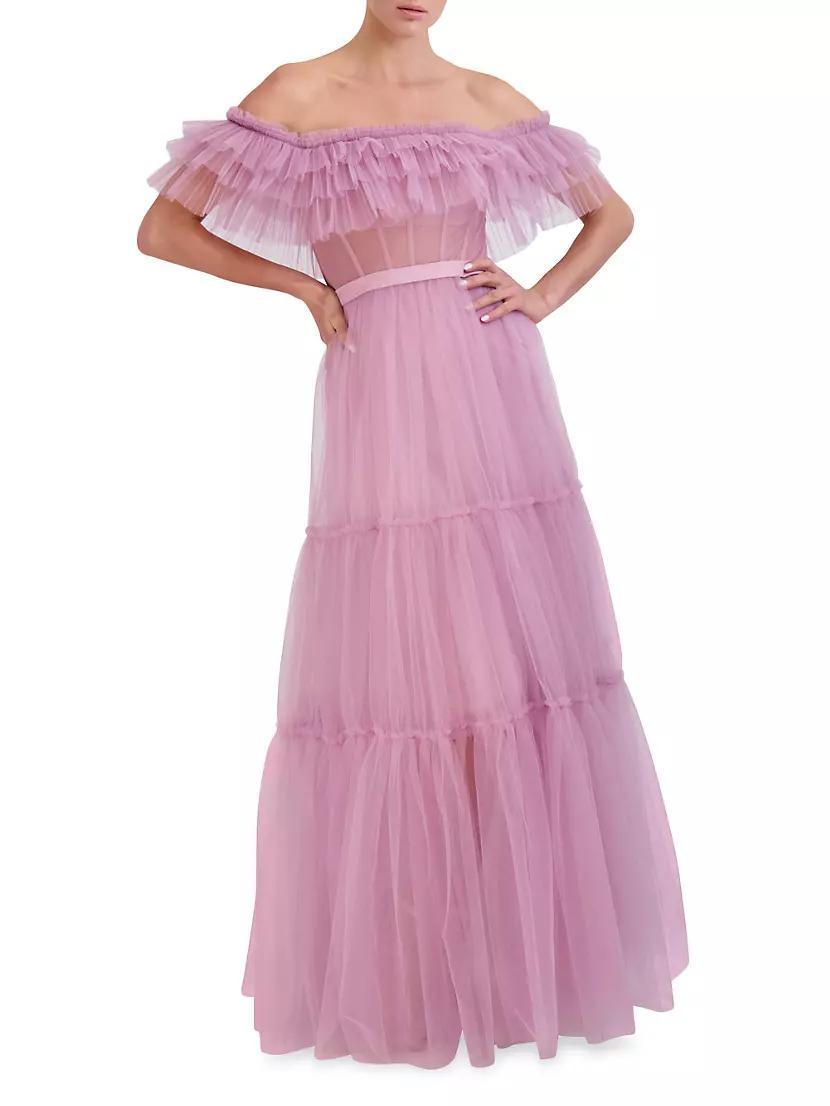 Off-The-Shoulder Tulle Corset Gown Product Image