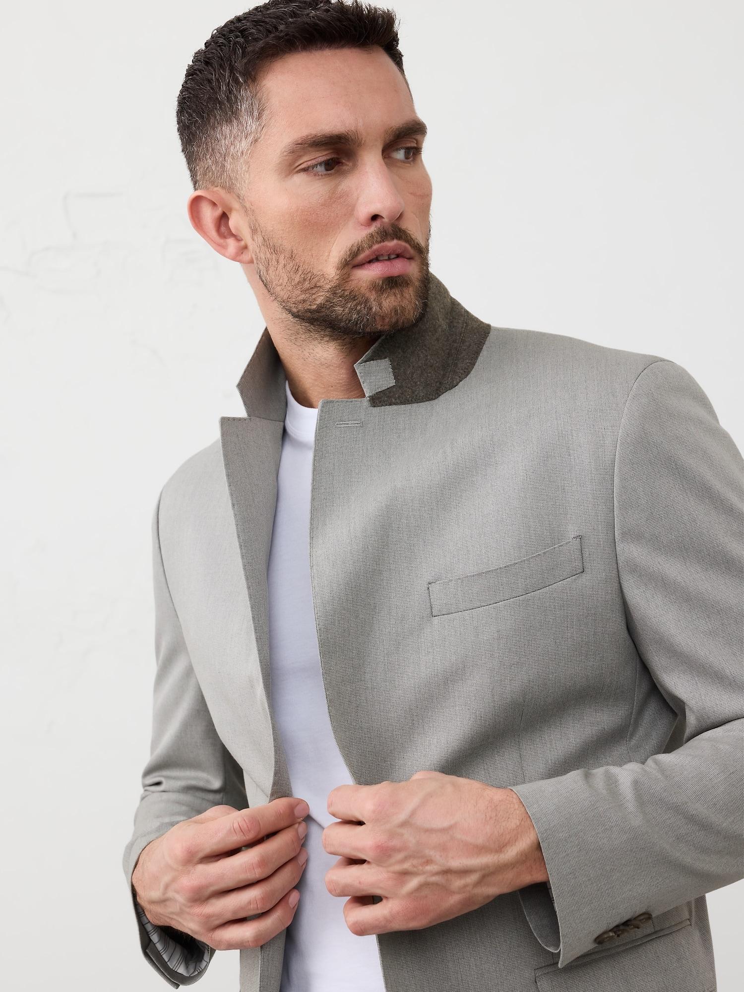 Tailored-Fit Textured Taupe Suit Jacket Product Image