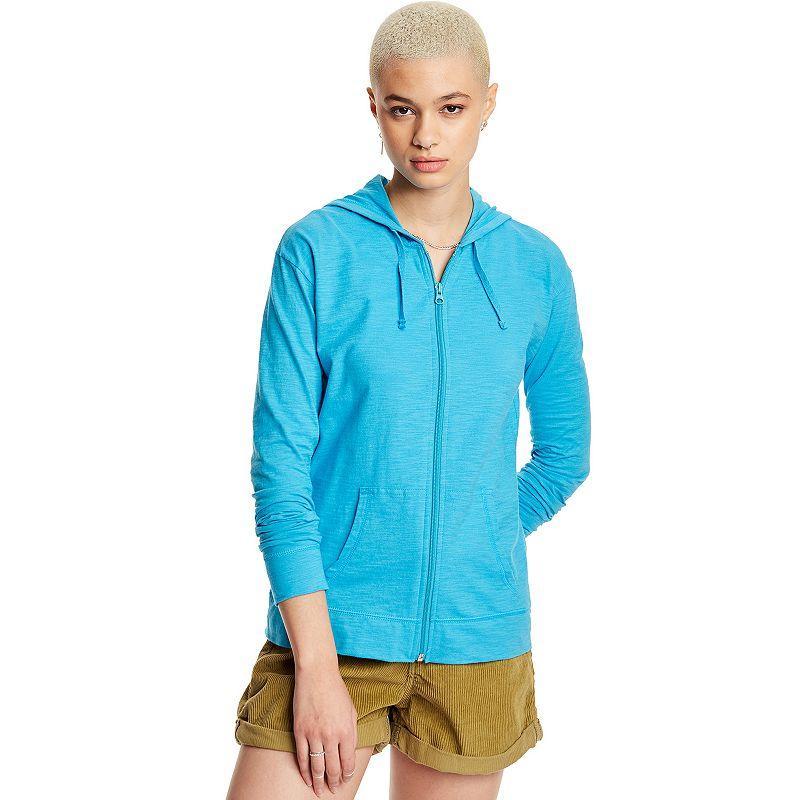 Women's Hanes® Slub Jersey Full Zip Hooded Sweatshirt, Size: Medium, Blue Product Image