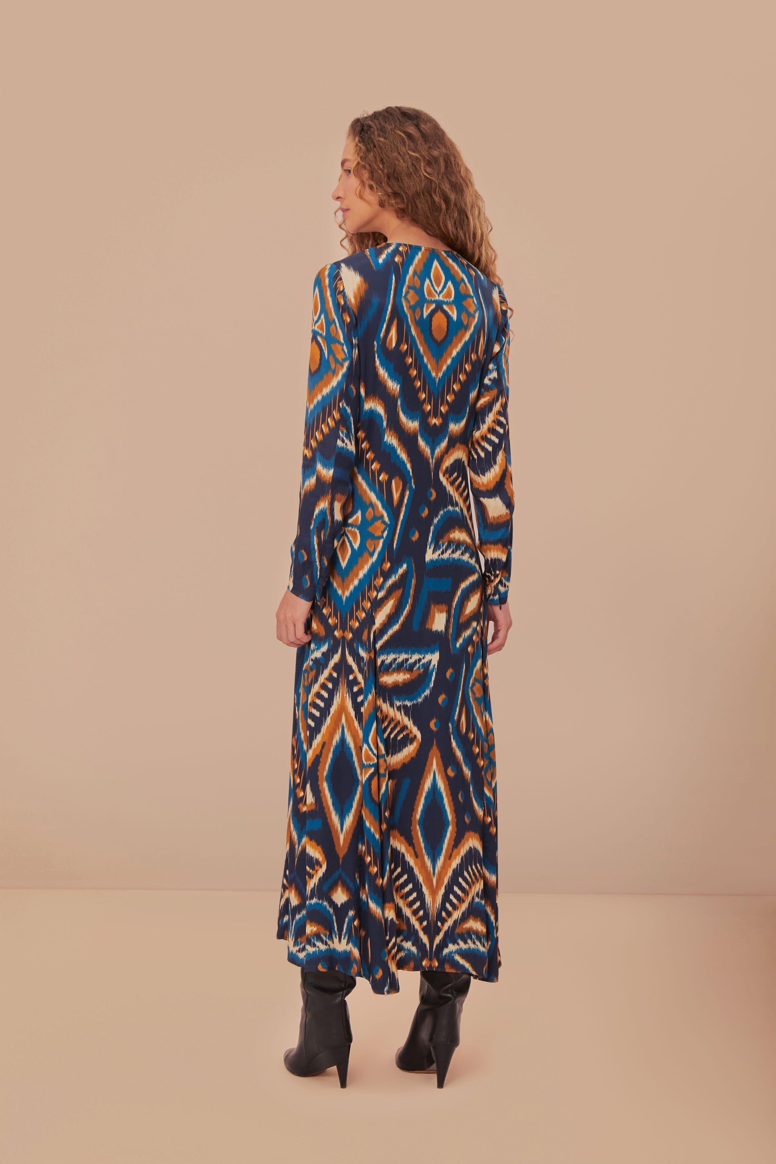 Blue Pineapple Ikat LENZING ECOVERO Viscose Maxi Dress, PINEAPPLE IKAT BLUE / S Product Image