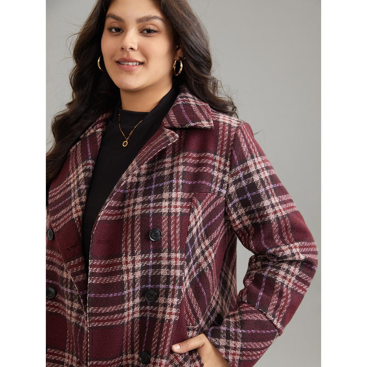 Plus Size Plaid Lapel Collar Double Breasted Coat Women RedViolet Casual Lined Ladies Dailywear Winter Coats BloomChic 10/M Product Image