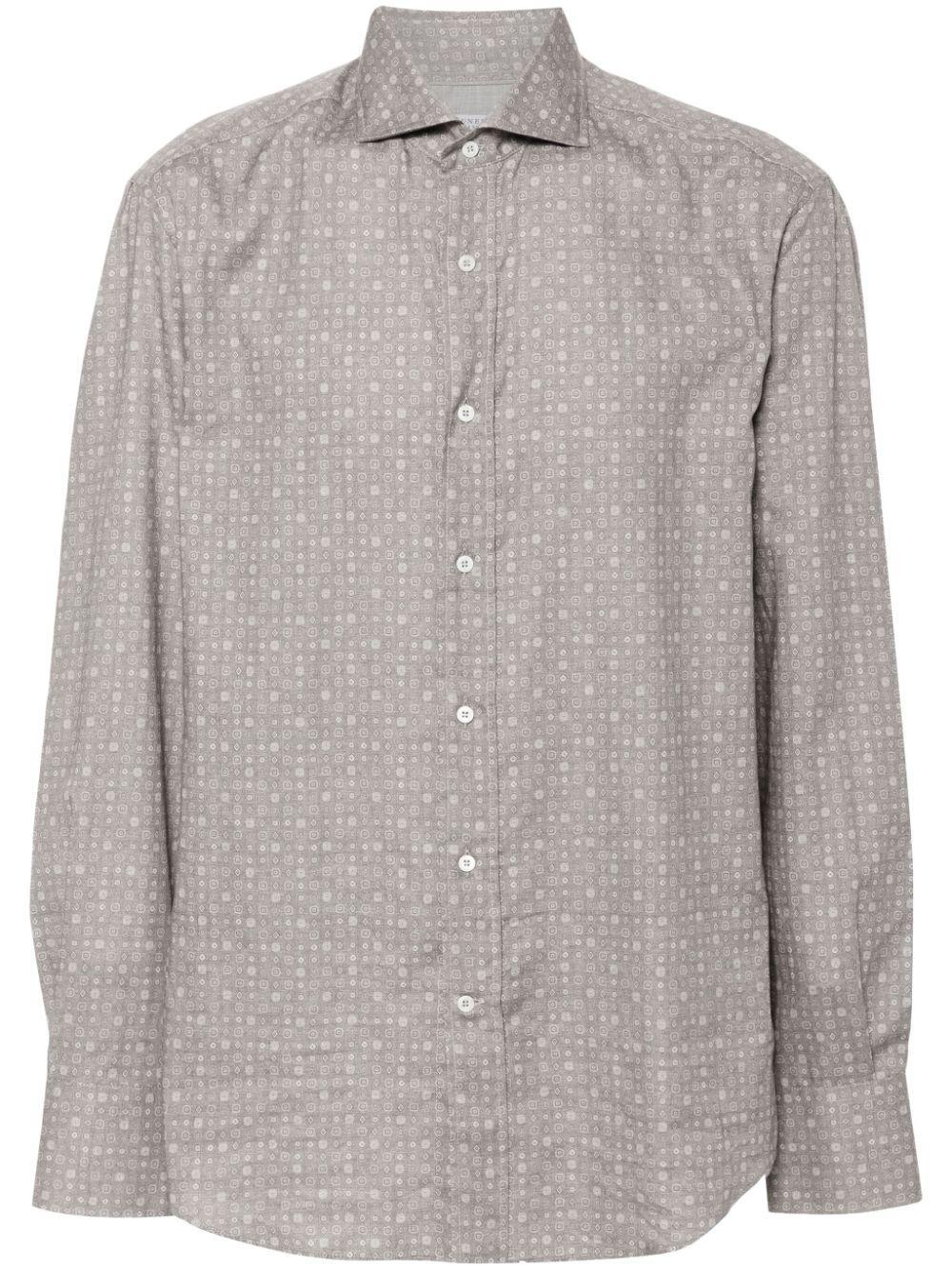 BRUNELLO CUCINELLI Graphic-print Cotton Shirt In Grey Product Image