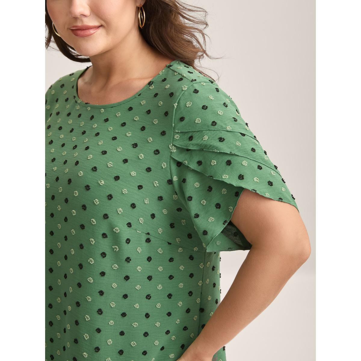 Plus Size Greenbean Textured Color Contrast Petal Sleeve Blouse Women Timeless Short sleeve Round Neck Elegant Blouses BloomChic 30/6X Product Image