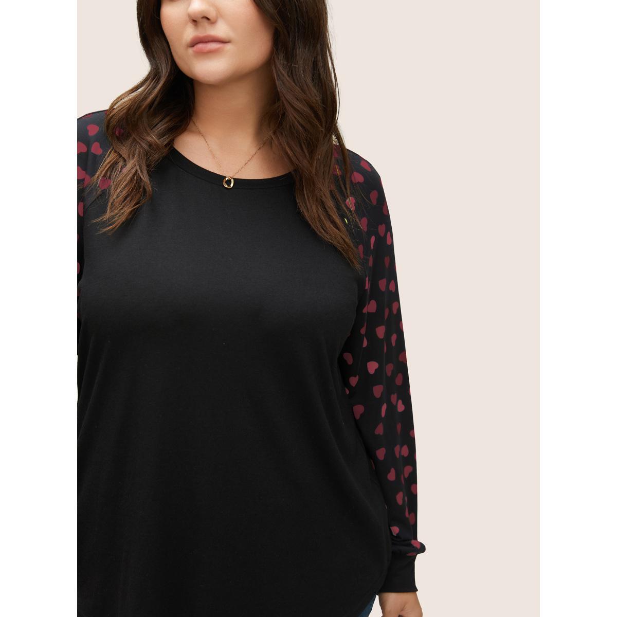 Plus Size Colour Heart Print Raglan Sleeve T-shirt Multicolor Women Timeless Non Heart Print Round Neck Elegant T-shirts BloomChic 28/5X Product Image