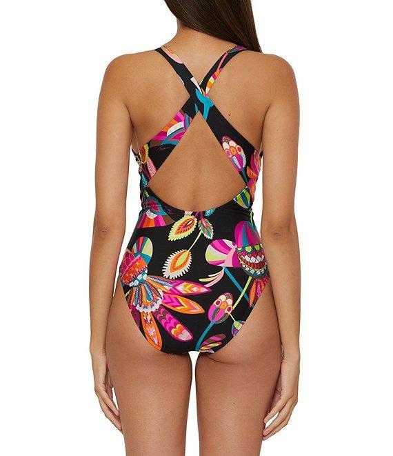 Trina Turk Luminary Printed Wrap Front Plunge Neck One Piece Swimsuit Product Image