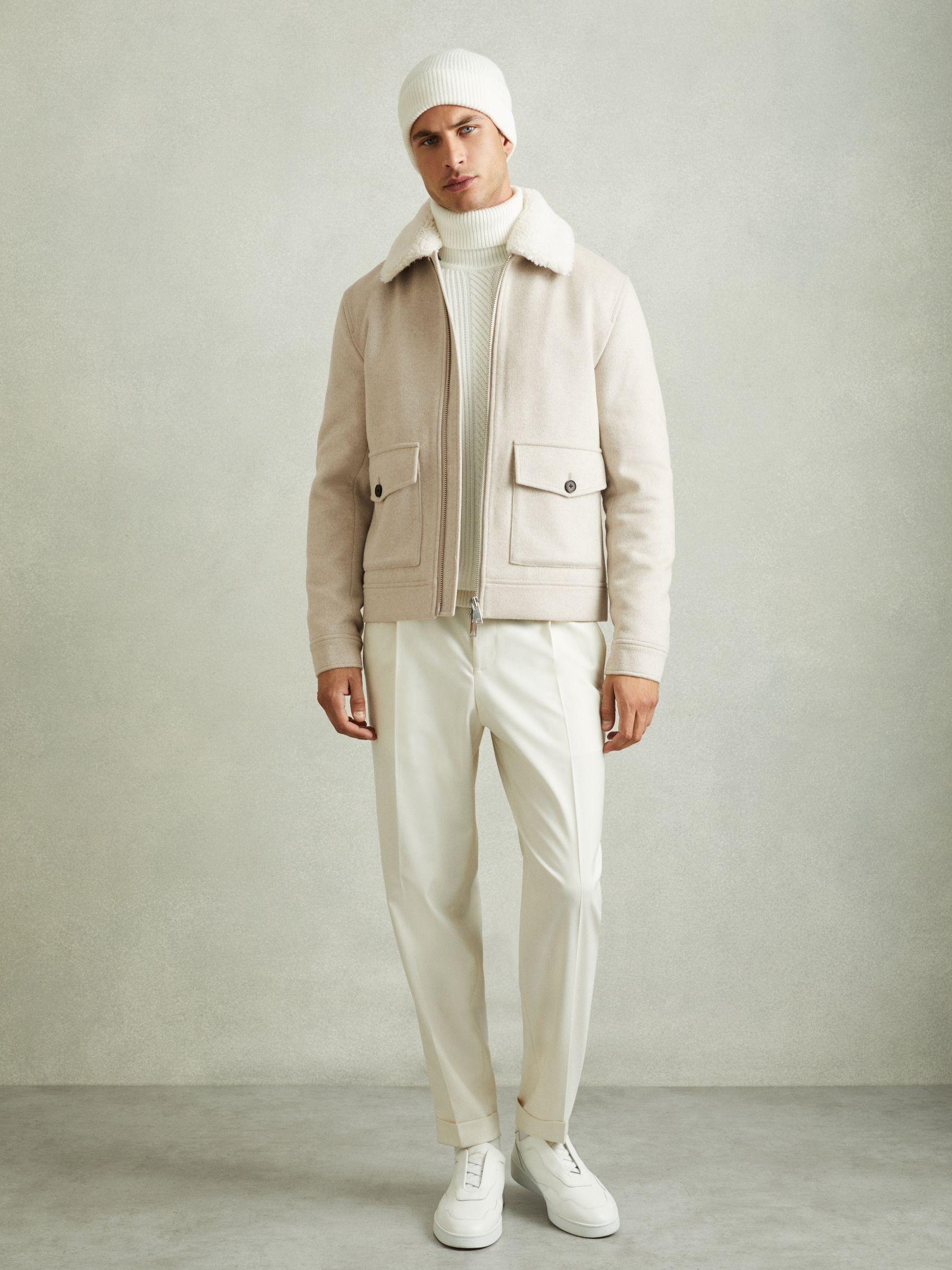 Wool Blend and Faux Shearling Jacket in Stone Melange Product Image