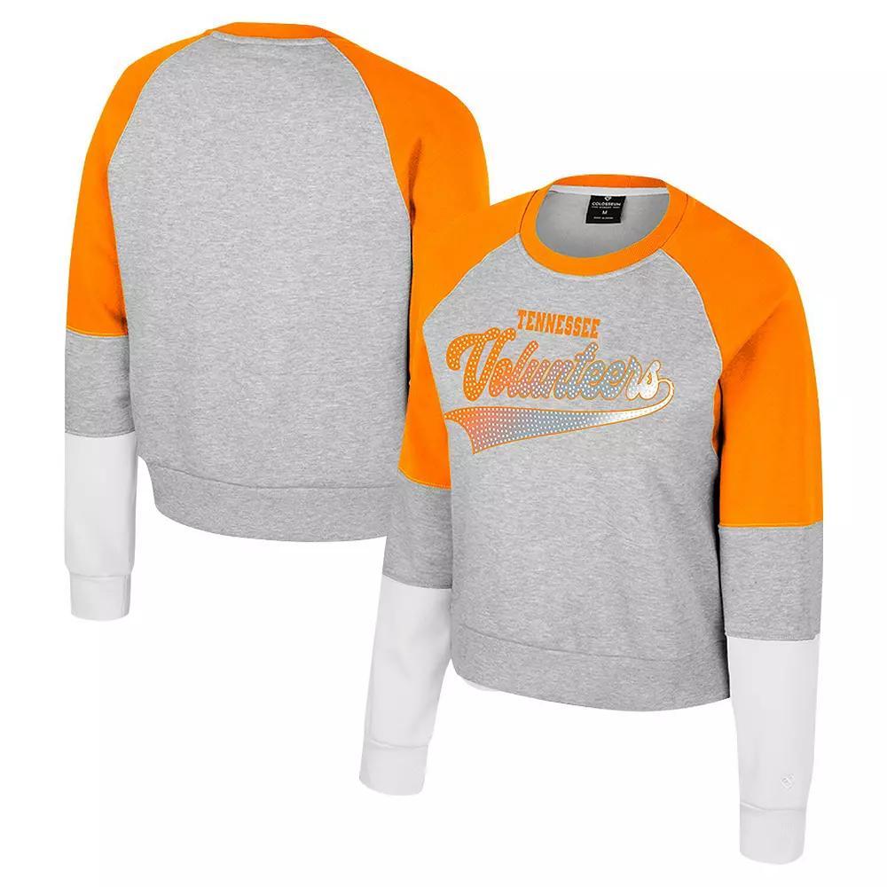 Women's Colosseum Heather Gray Tennessee Volunteers Katinka Rhinestone Scoop Neck Pullover Sweatshirt, Size: Large, Grey Product Image