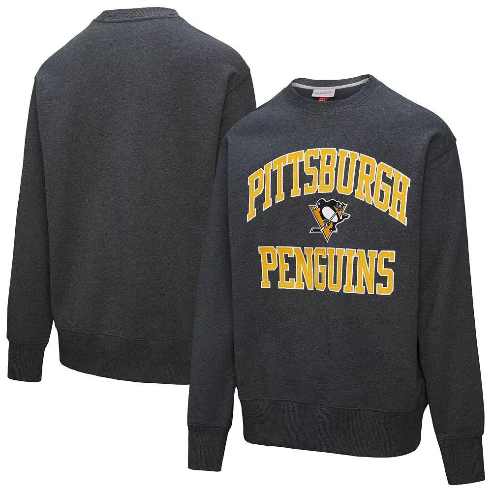 Men's Mitchell & Ness Heather Charcoal Pittsburgh Penguins Playoff Win Fleece Pullover Sweatshirt,  Product Image