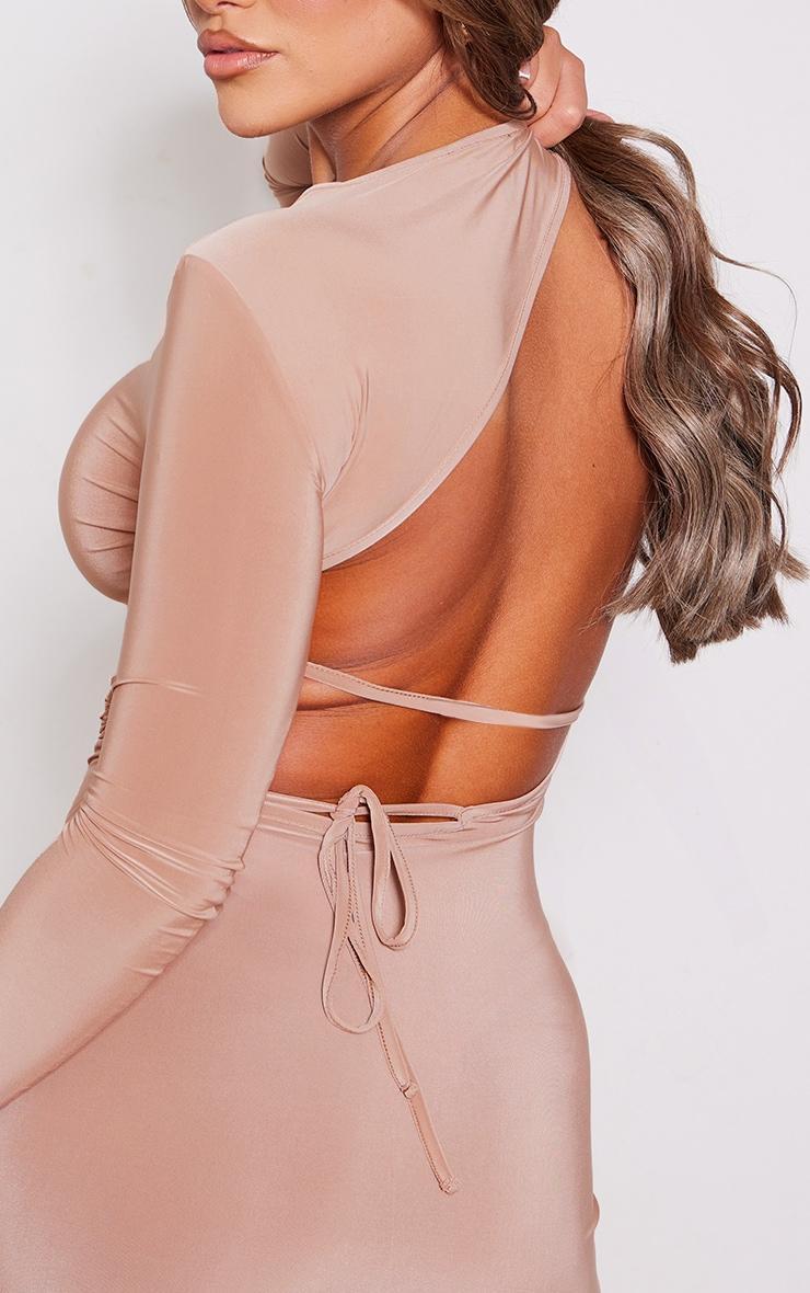 Mocha Slinky Cut Out Tie Back Detail Bodycon Dress Product Image