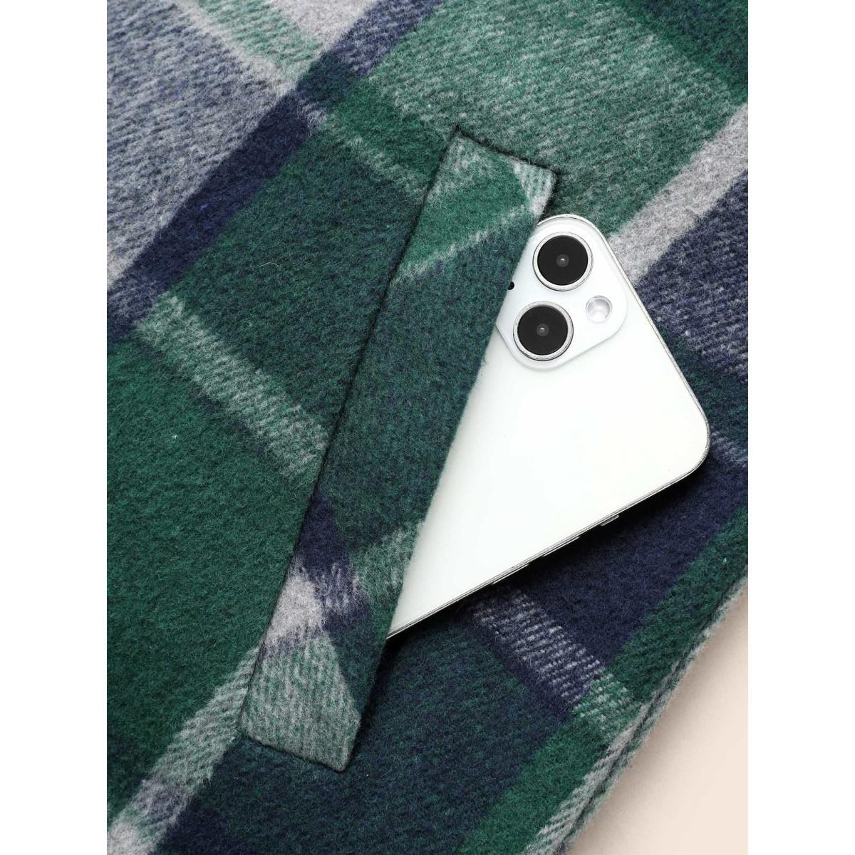 Plus Size Plaid Shirt Collar Patched Pocket Jacket Women DarkGreen Button Loose Slanted pocket Everyday Jackets BloomChic 28/5X Product Image