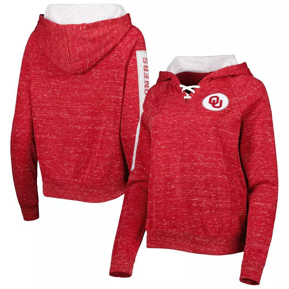 Women's Colosseum Crimson Oklahoma Sooners The Devil Speckle Lace-Placket Raglan Pullover Hoodie,  Product Image