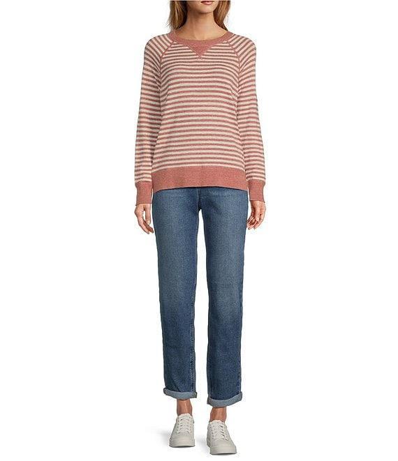 L.L.Bean Organic Cotton Slub Knit Stripe Print Crew Neck Long Sleeve Sweater Product Image