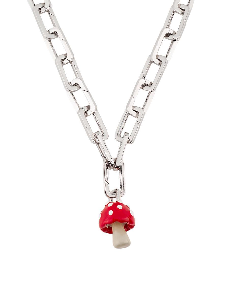 Mens Sterling Silver & Enamel Mushroom Pendant Necklace Product Image