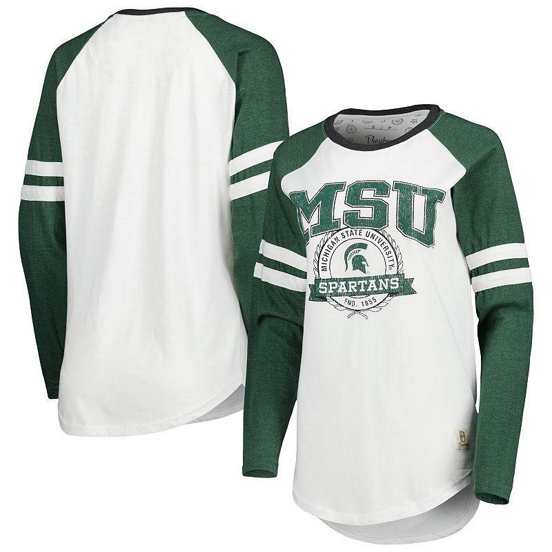 Womens Pressbox /Green Michigan State Spartans Brooking Sleeve Stripe Raglan Long Sleeve T-Shirt Product Image