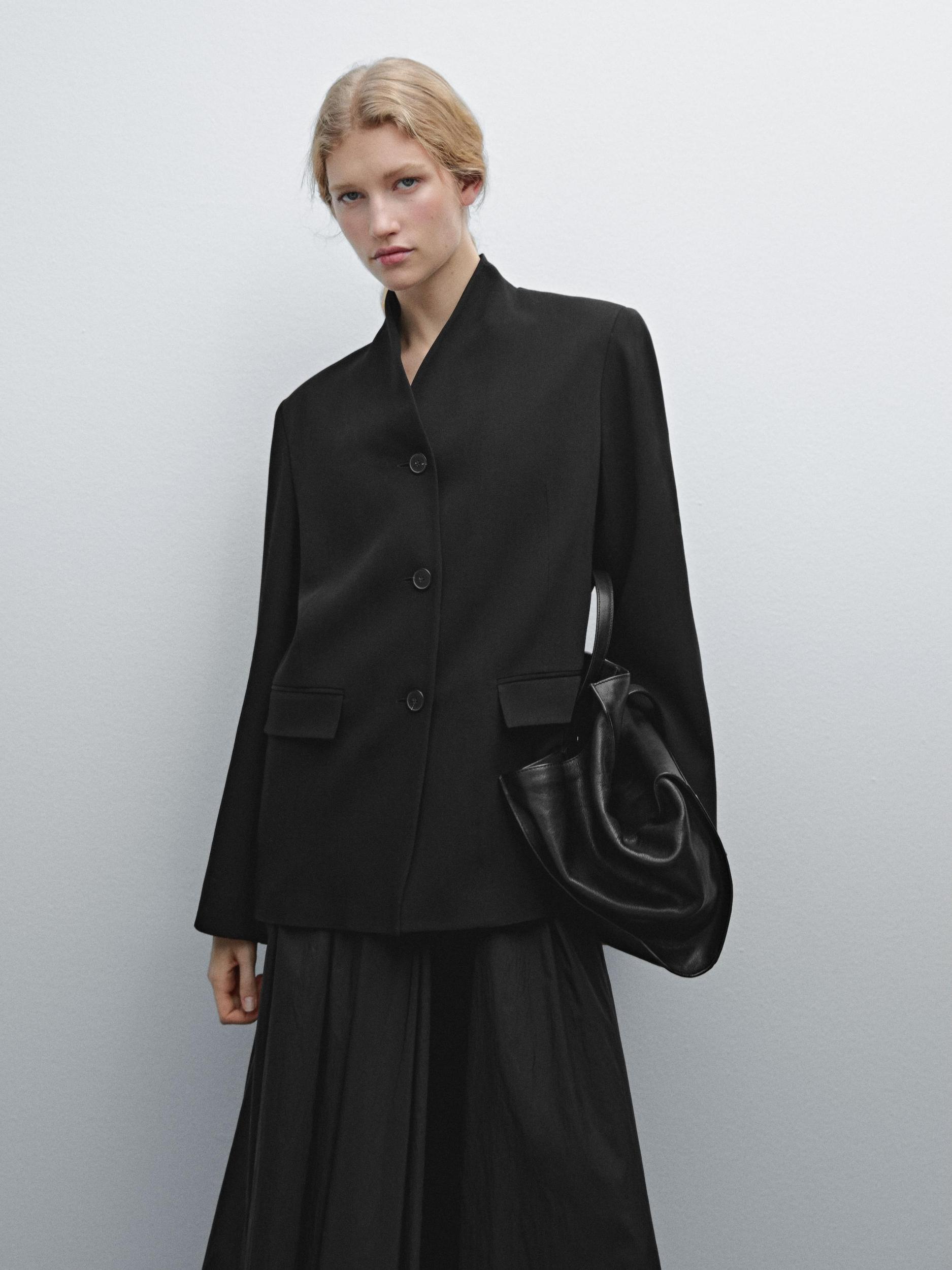 Crepe blazer with stand collar Product Image