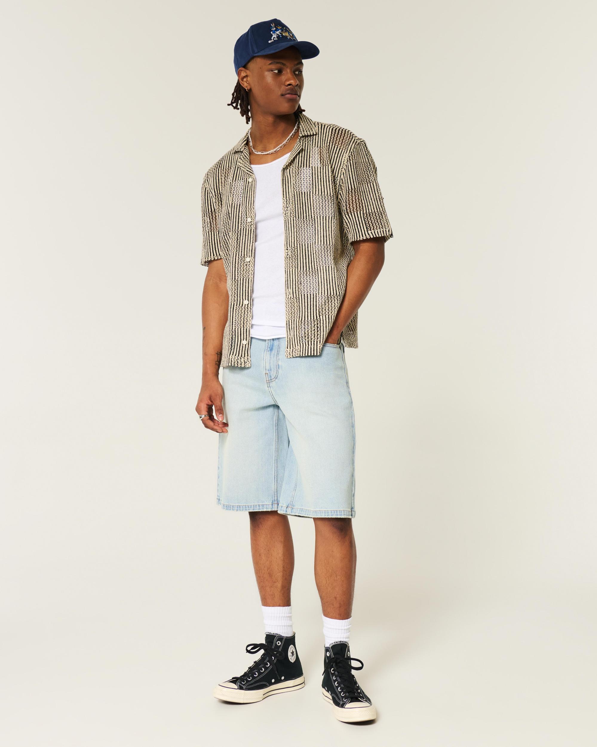 Below-the-Knee Washed Black Super Baggy Denim Shorts Product Image