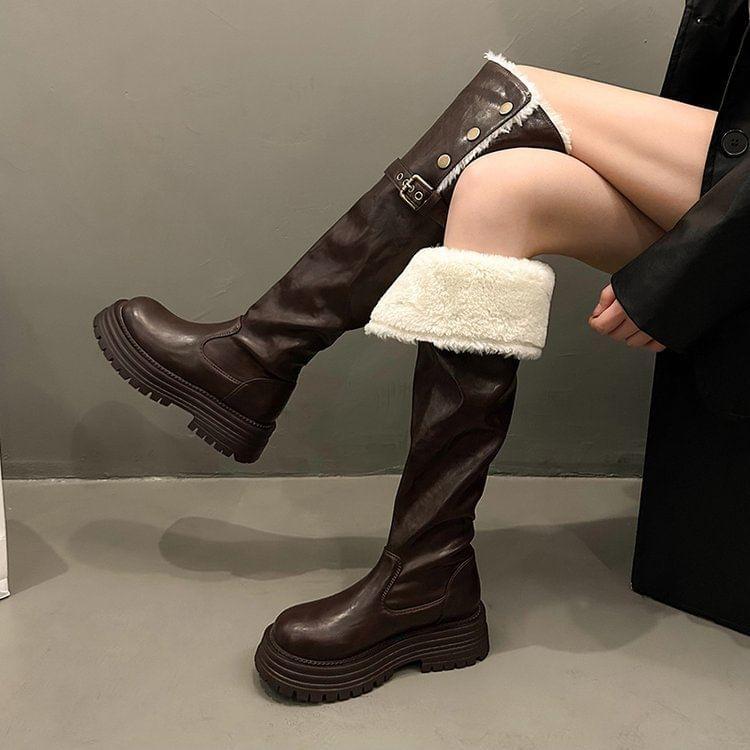 Fleece Lined Platform Tall Boots Product Image