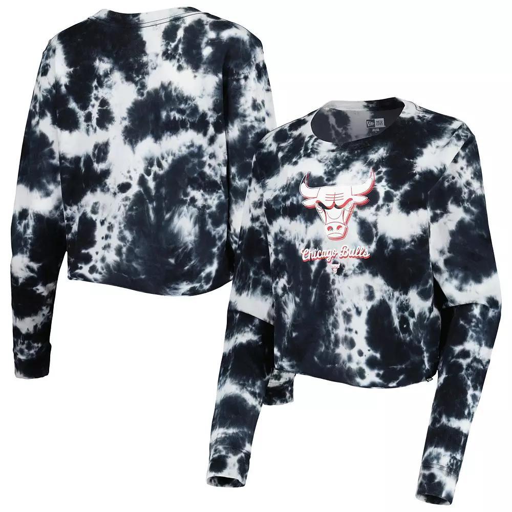 Women's New Era Black Chicago Bulls Tie Dye Cropped Long Sleeve T-Shirt, Size: Large Product Image