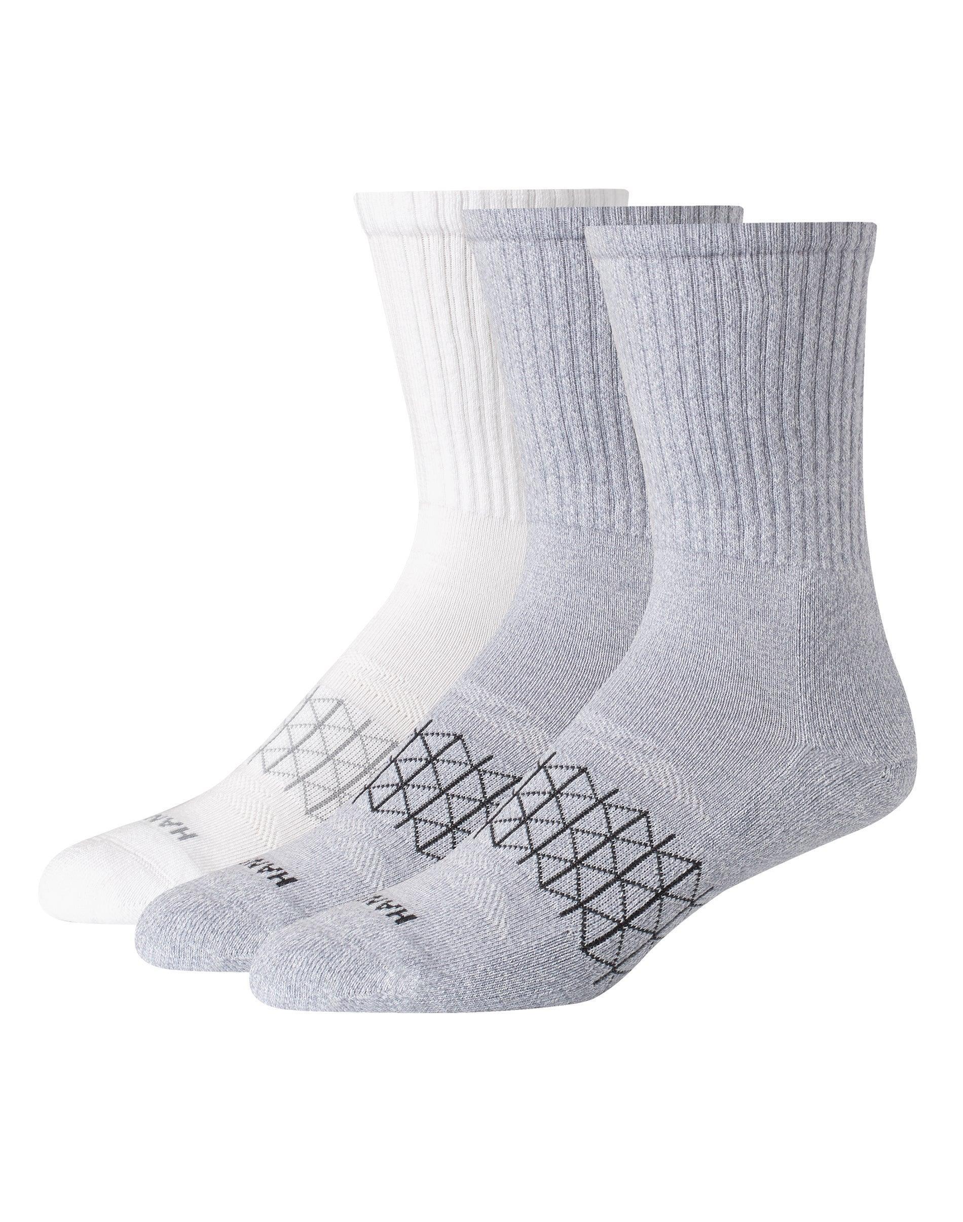 Hanes Absolute Active Mens Cushioned Crew Socks, Shoe Sizes 6-12, 3-Pairs Grey/White 10-13 Product Image