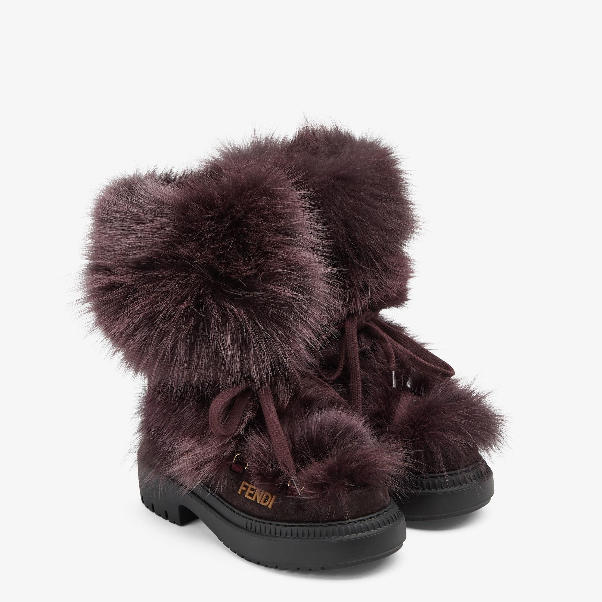 Apres ChicDark purple fox fur and suede boots Product Image