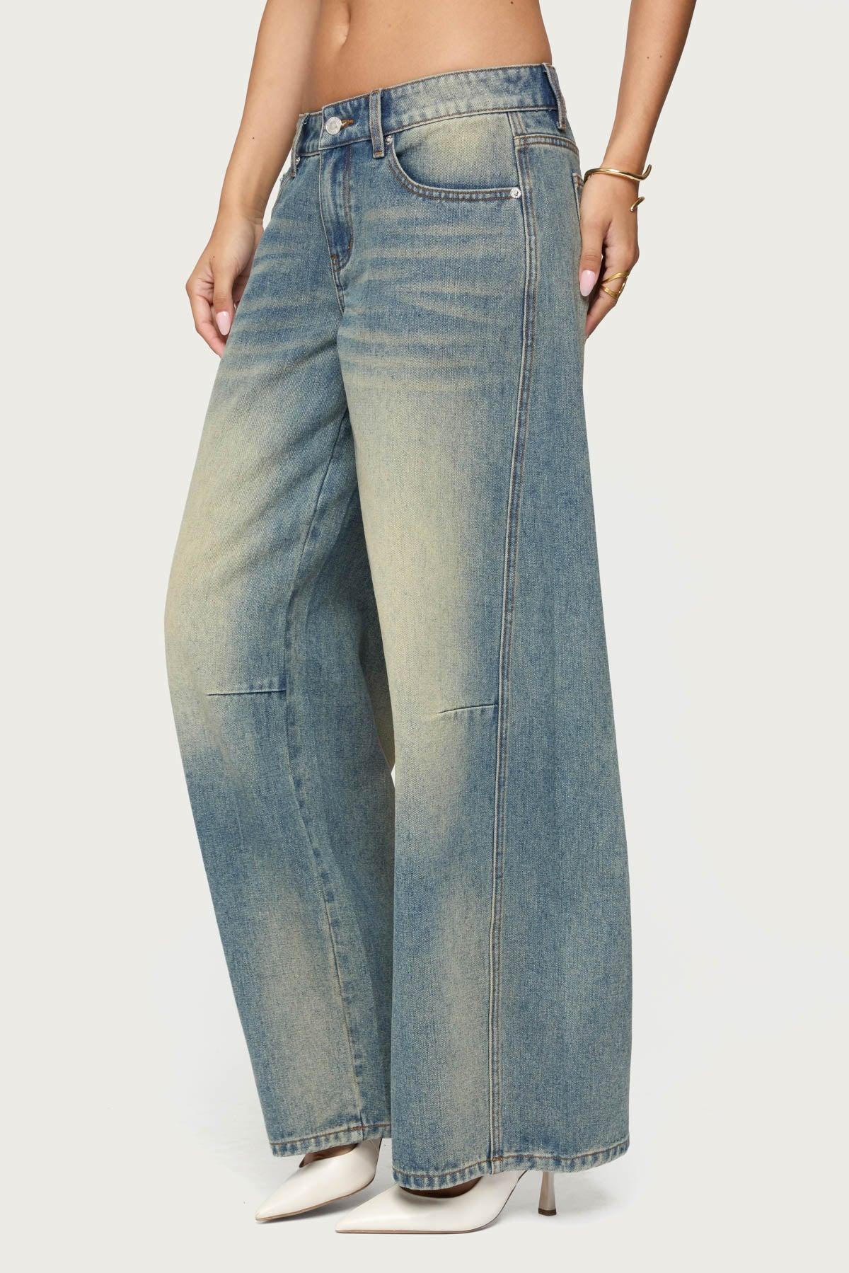 Washed Low Rise Baggy Jeans Product Image