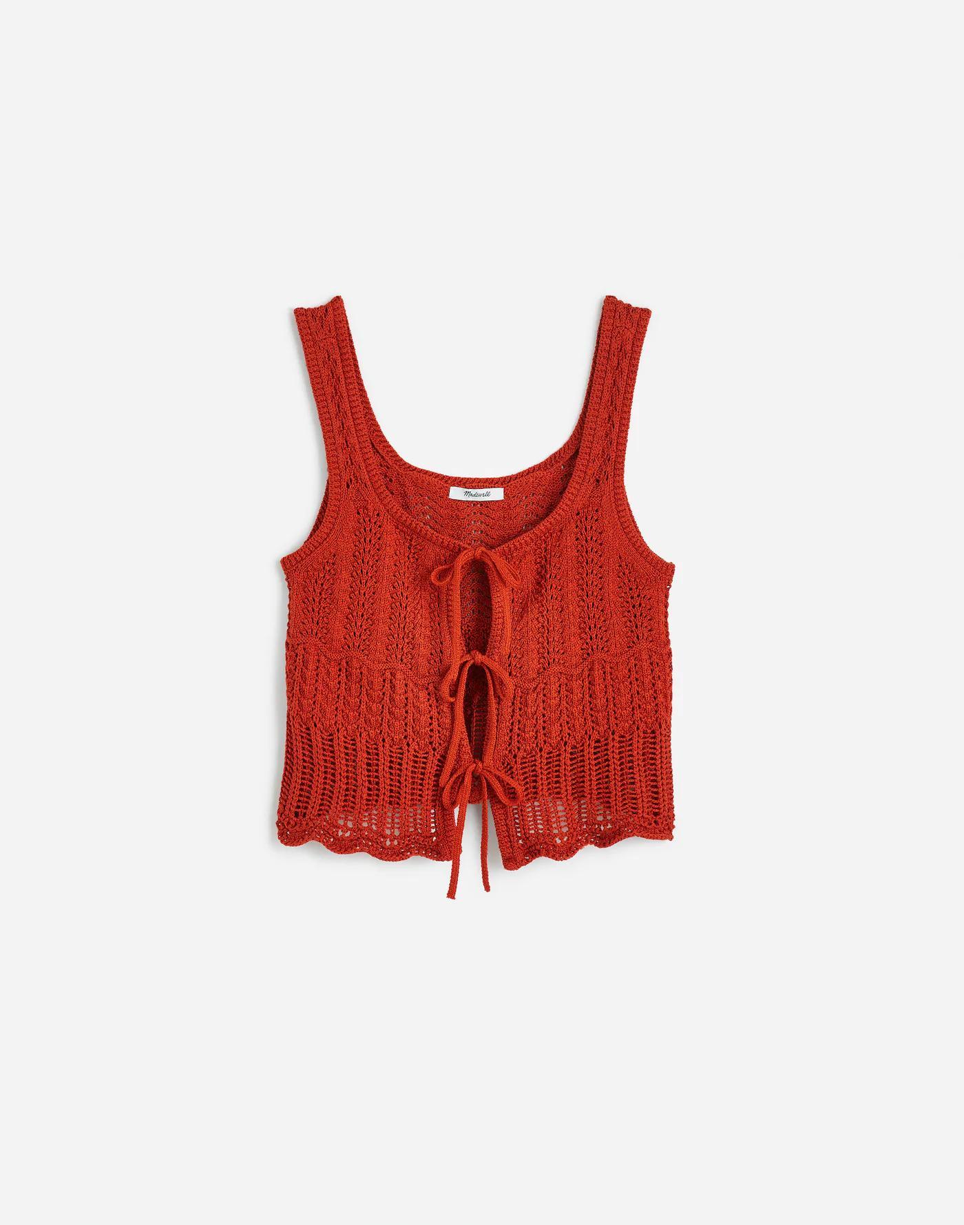 Pointelle-Stitch Tie-Front Sweater Tank Product Image