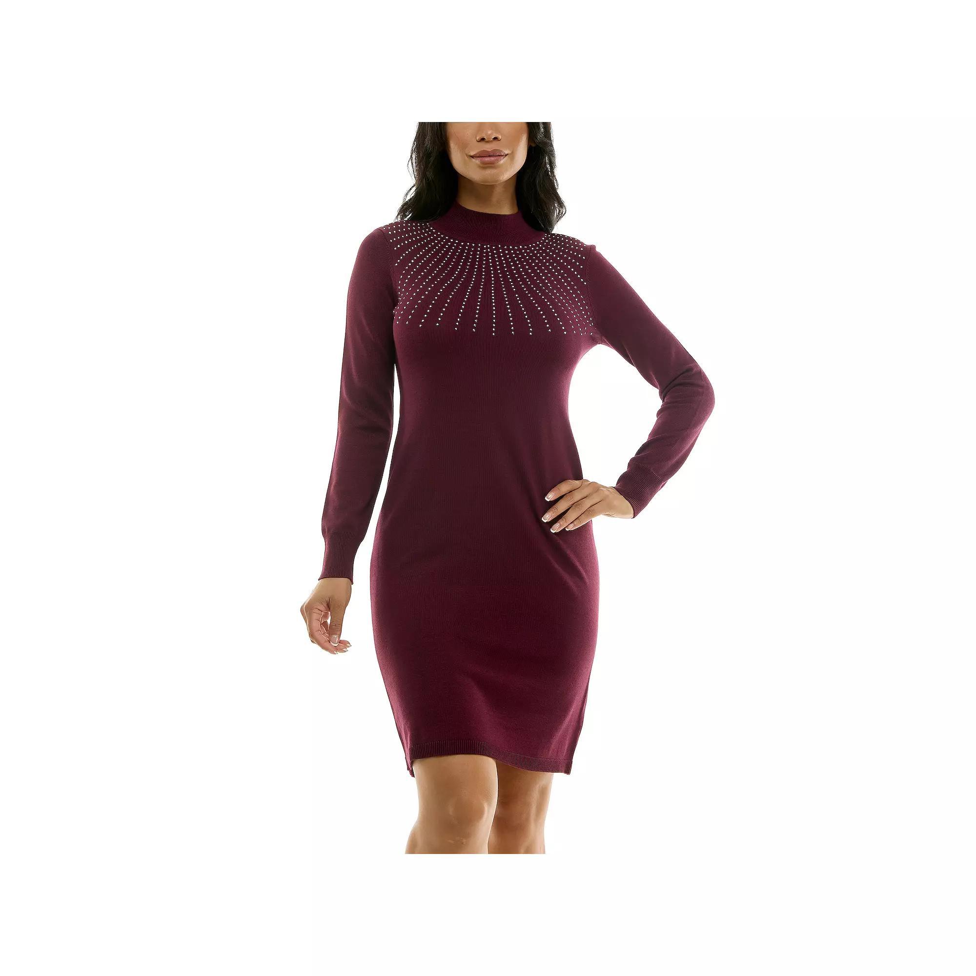 Women's Nina Leonard Pearl Accent Dress, Size: Small, Deep Red Product Image