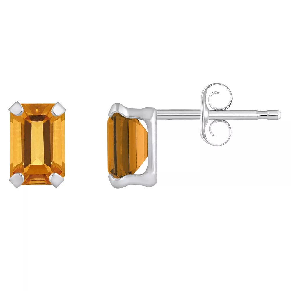 Celebration Gems 10k Gold Emerald Cut Citrine Stud Earrings, Women's, White Product Image