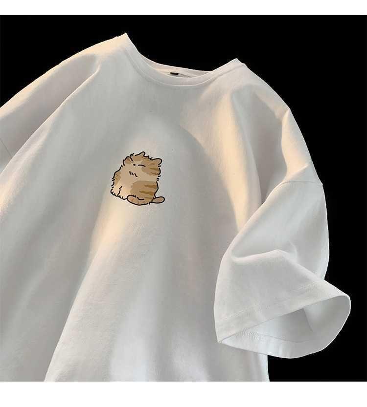 Elbow-Sleeve Round Neck Cartoon Print Tee Product Image