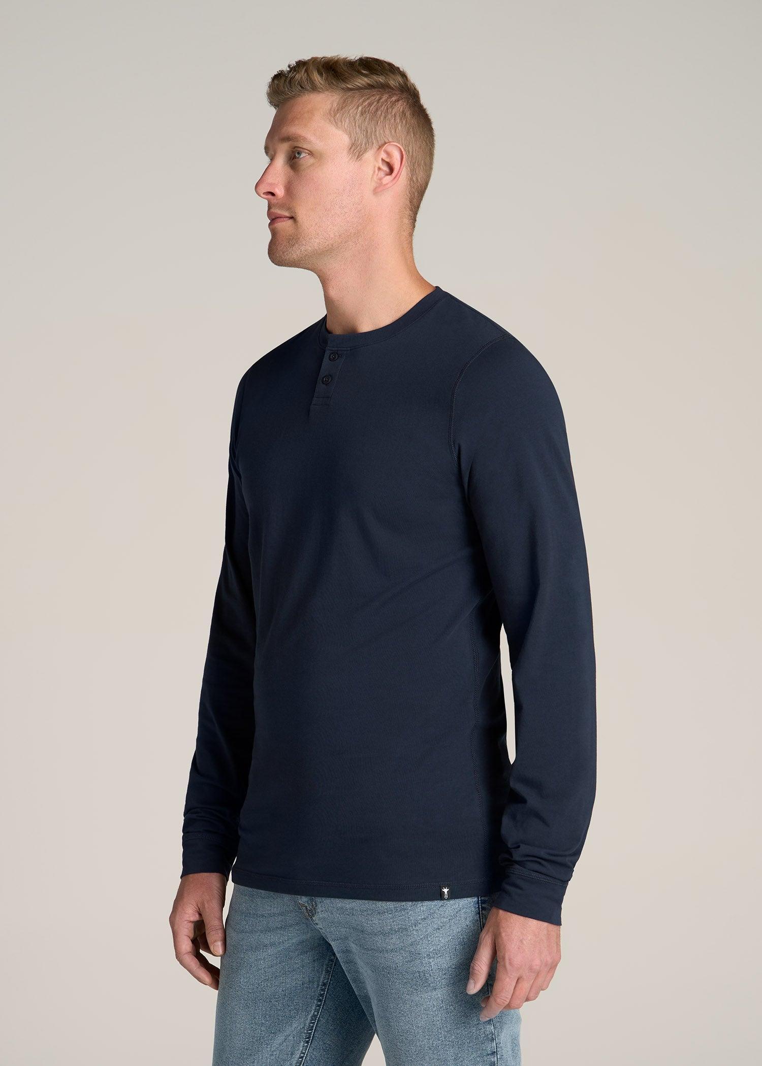 Pima Stretch Knit Henley Shirt for Tall Men in Evening Blue Male Product Image