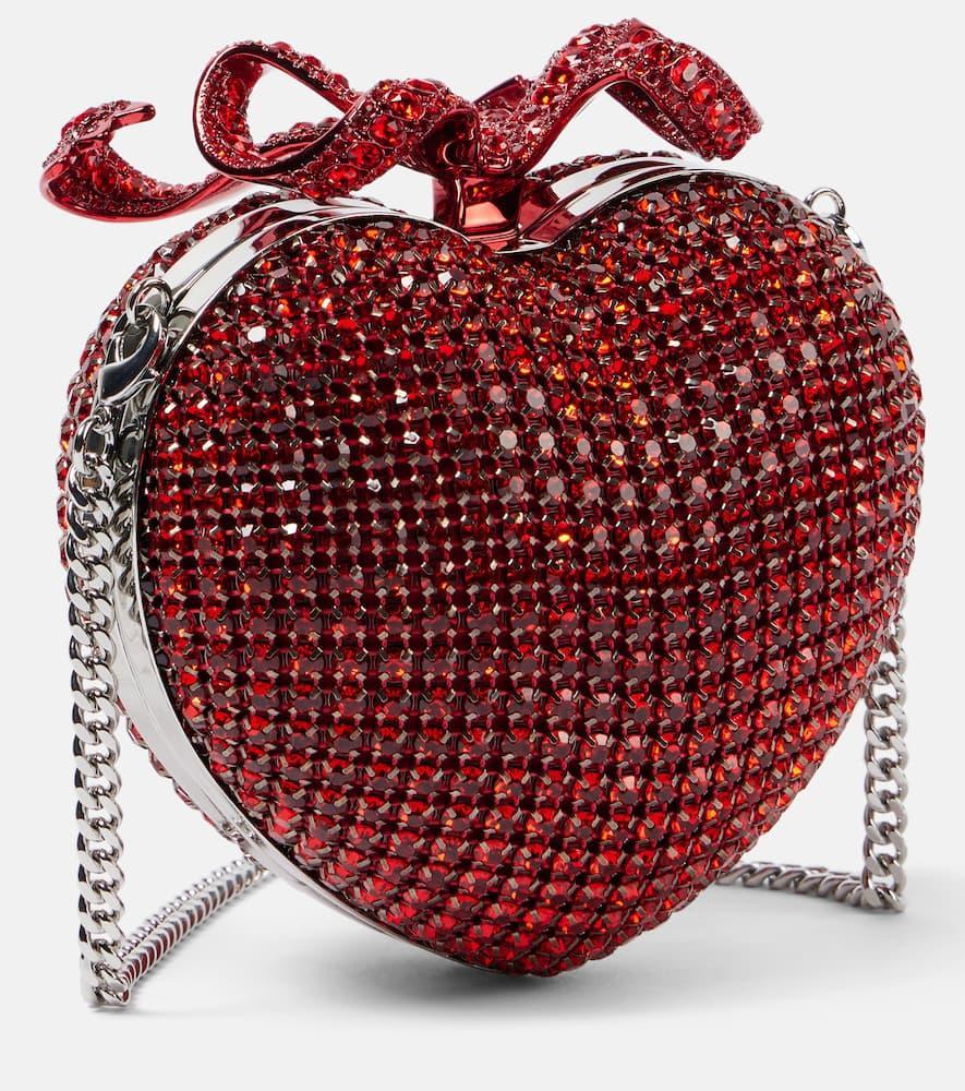 SELF-PORTRAIT Bow Crystal-embellished Clutch In Red Product Image