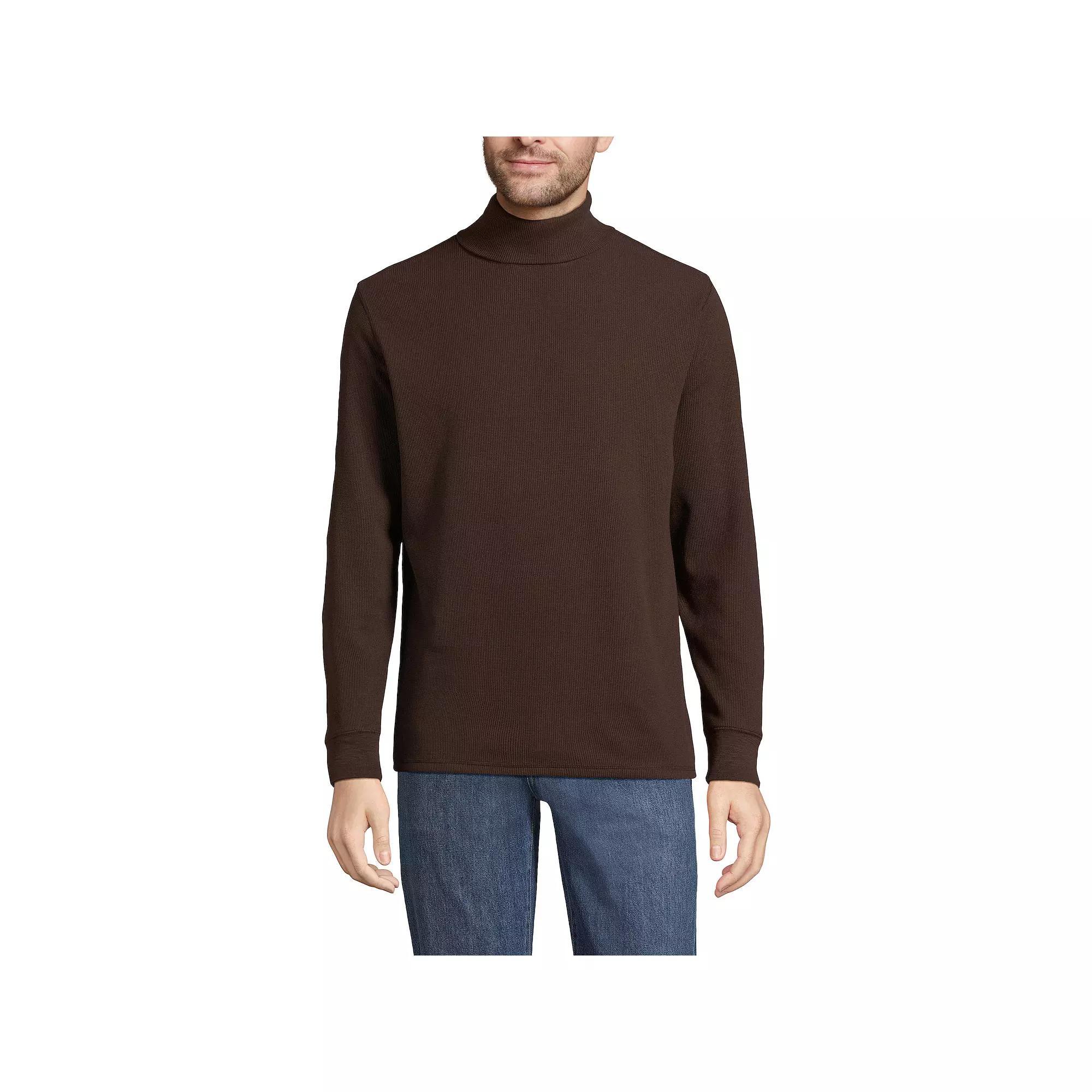 Men's Lands' End Waffle Foldover Turtleneck, Size: XL, Rich Brown Product Image